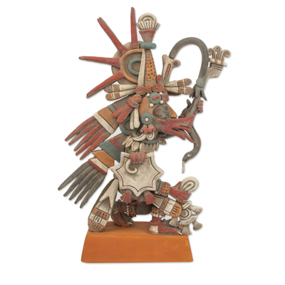 Ceramic sculpture, 'Aztec God Quetzalcoatl' - Signed Ceramic Sculpture of an Ancient Aztec Deity
