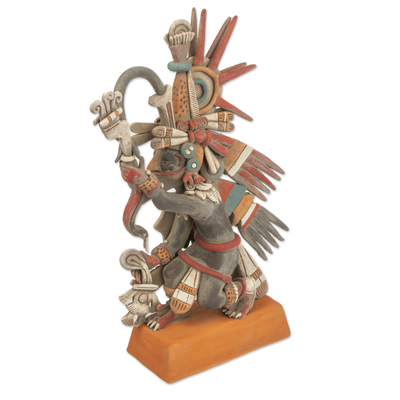 Keramische Skulptur, „Aztekischer Gott Quetzalcoatl“. - Signierte Keramik-Skulptur einer antiken aztekischen Gottheit