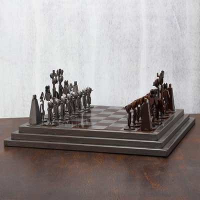 Rustic Chess Set From Mexico Using Recycled Car Parts - Pre-Hispanic Battle  in Black