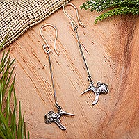 Sterling silver dangle earrings, 'Tzintzuni' - Mexican Hummingbird Earrings Handcrafted in Sterling Silver