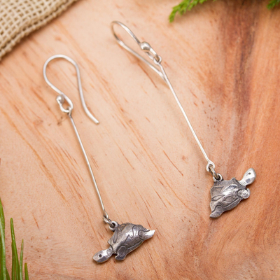 Sterling silver dangle earrings, 'Swimming Turtles' - Artisan Crafted Jewelry Sterling Silver Earrings