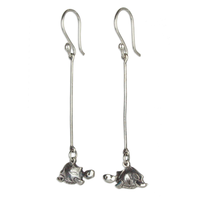 Sterling silver dangle earrings, 'Swimming Turtles' - Artisan Crafted Jewelry Sterling Silver Earrings