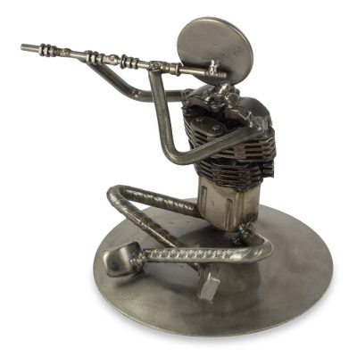 Auto part sculpture, 'Rustic Jazz Flute' - Mexico Recycled Auto Part Music Theme Sculpture