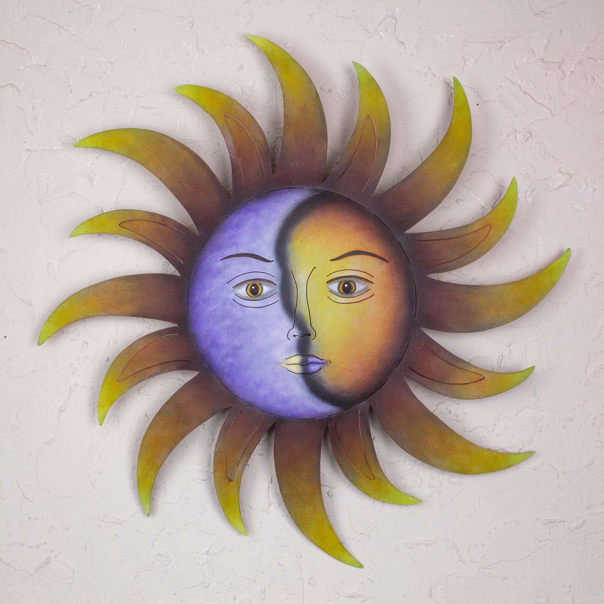 Artisan Crafted Sun and Moon Wall Art in Hand Painted Steel - Celestial ...