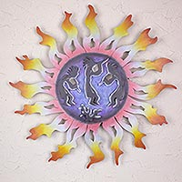 Wandkunst aus Stahl, „Kokopelli Sun Dancers“ – Mexiko Moderne Kokopelli-Wandkunst aus Stahl, Sonnenskulptur