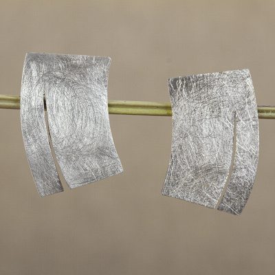 Sterling silver drop earrings, 'Flake' - Mexican Sterling Silver Earrings Modern Minimalist Design