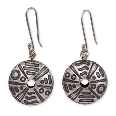 Sterling silver dangle earrings, 'Mandala Movement' - Etched Sterling Silver Earrings Hand Crafted in Mexico