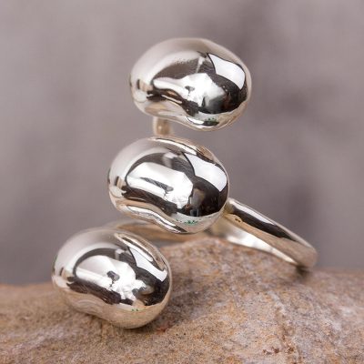 Sterling silver wrap ring, 'Three Seeds of Life' - Mexican Sterling Silver Modern Wrap Ring