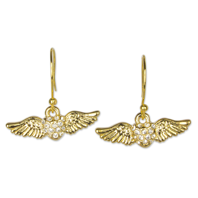 Modern 22k Gold Plated Heart Earrings with Rhinestones