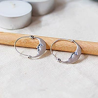 Pendientes aros de plata de primera ley - Pendientes de aro de luna creciente de plata hechos a mano de estilo vintage