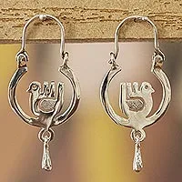 Sterling silver hoop earrings, 'Moonlight Dove'