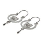 Sterling silver hoop earrings, 'Moonlight Dove' - Mexico Sterling Silver Hoop Earrings with Aztec Bird