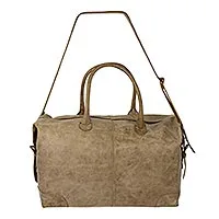 Leather travel bag, 'Taupe Traveler' - Mexican Artisan Crafted Casual Taupe Leather Travel Bag