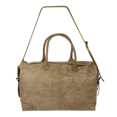 Leather travel bag, 'Taupe Traveler' - Mexican Artisan Crafted Casual Taupe Leather Travel Bag