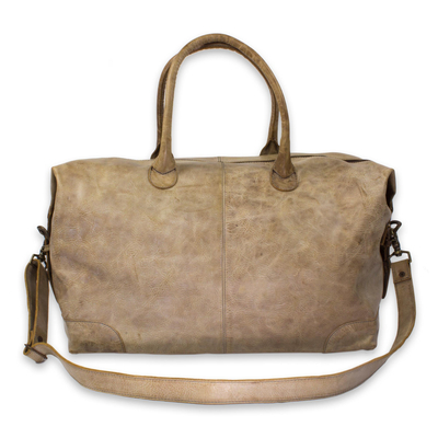 Leather travel bag, 'Taupe Traveler' - Mexican Artisan Crafted Casual Taupe Leather Travel Bag