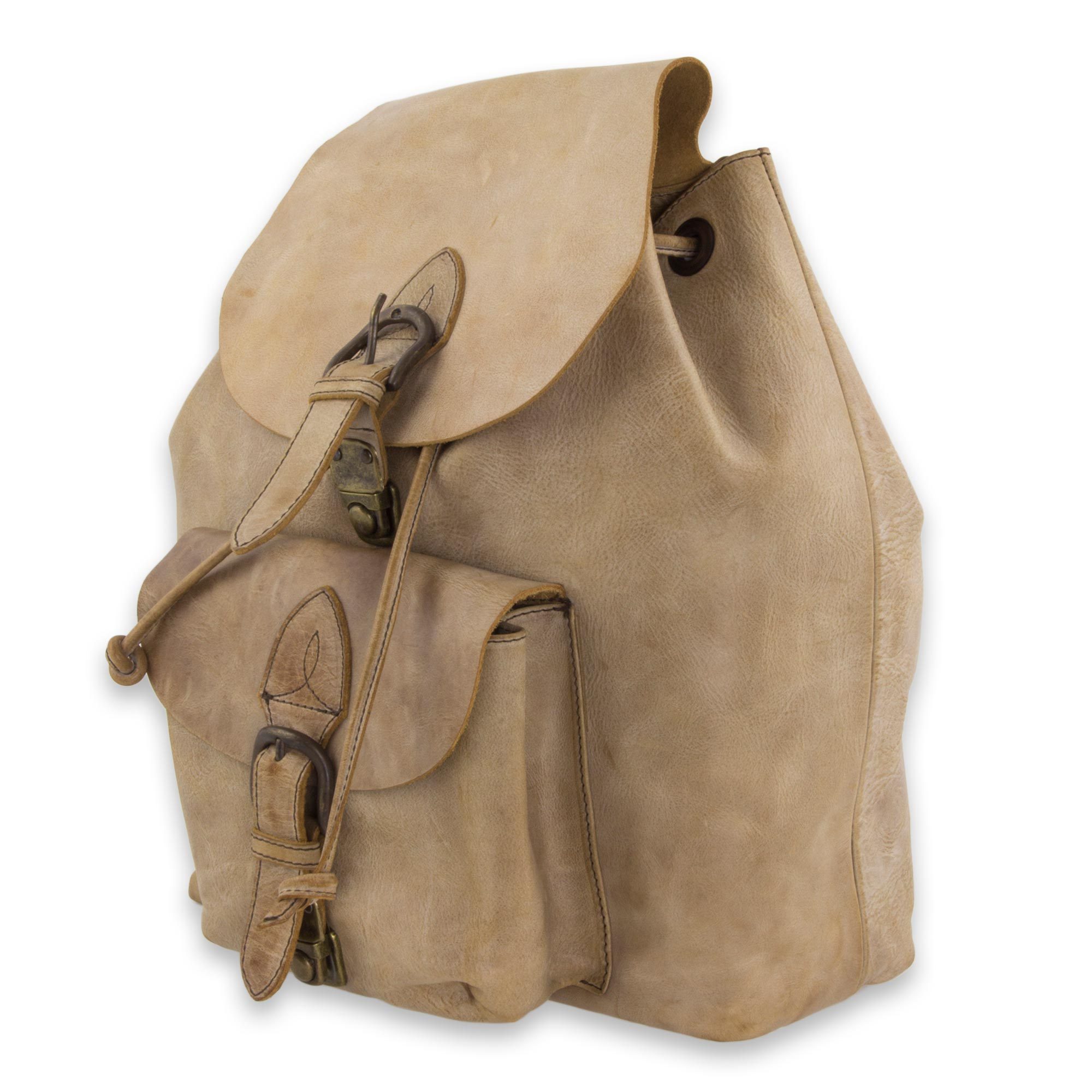 Taupe Color Sturdy Men's Leather Backpack from Mexico Taupe Highroad