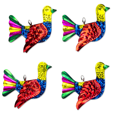 Repousse-Ornamente, (4er-Set) - Kunsthandwerklich gefertigte Repousse-Taubenornamente aus Mexiko