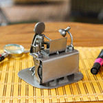 Upcycled auto parts statuette, 'Hard-Working Executive' - Upcycled Metal and Auto Parts Sculpture from Mexico