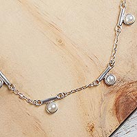 Cultured pearl pendant necklace, 'Seven Moons' - Mexico Sterling Silver Necklace with 7 Mabe Pearls