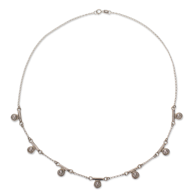 Cultured pearl pendant necklace, 'Seven Moons' - Mexico Sterling Silver Necklace with 7 Mabe Pearls