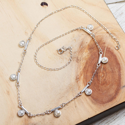 Cultured pearl pendant necklace, 'Seven Moons' - Mexico Sterling Silver Necklace with 7 Mabe Pearls