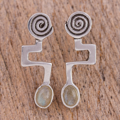 Labradorite drop earrings, 'Light of Energy' - Abstract Sterling Silver Earrings with Labradorite
