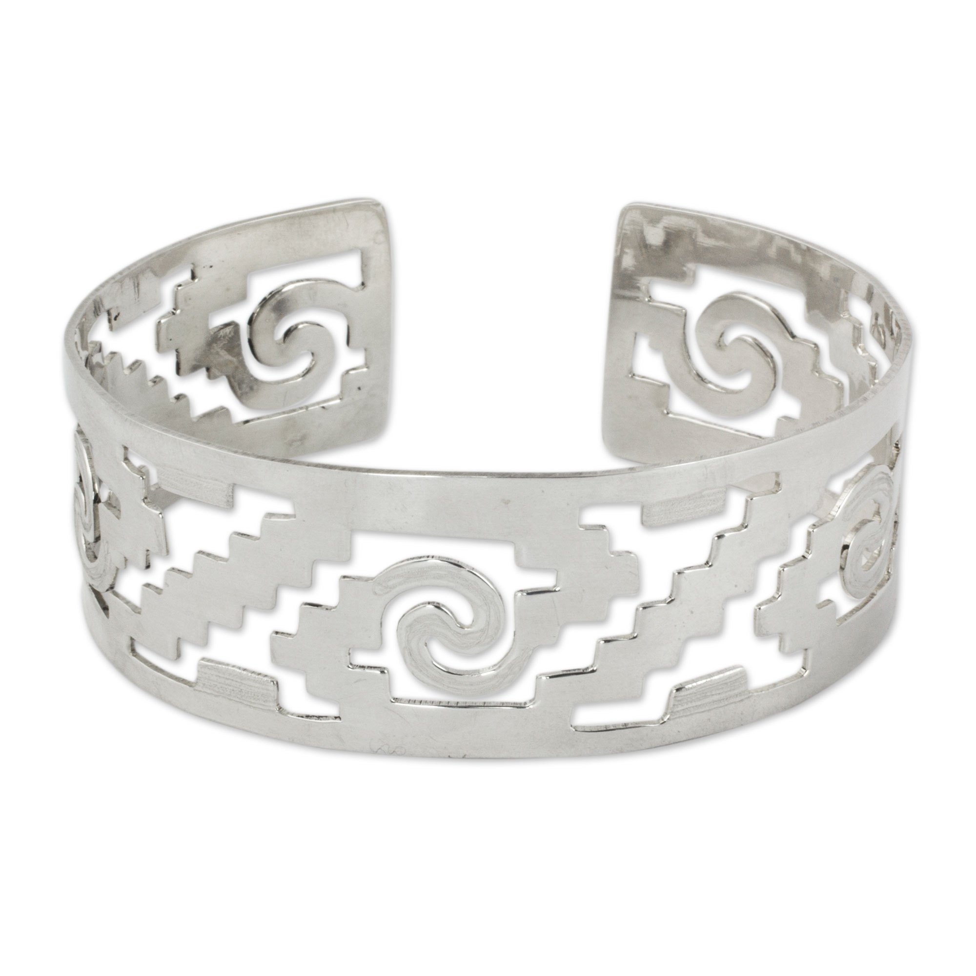 Handcrafted Mexican Cuff Bracelet with PreHispanic Motifs Steps of
