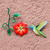 Steel wall art, 'Colibrí' - Hummingbird and Red Flower Steel Wall Art Crafted by Hand (image 2) thumbail
