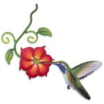 Steel wall art, 'Colibrí' - Hummingbird and Red Flower Steel Wall Art Crafted by Hand