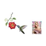 Steel wall art, 'Colibrí' - Hummingbird and Red Flower Steel Wall Art Crafted by Hand