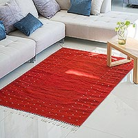 Zapotec wool rug, 'Fire in the Sky' (4x6) - Zapotec Hand Woven Red Wool Area Rug 4x6