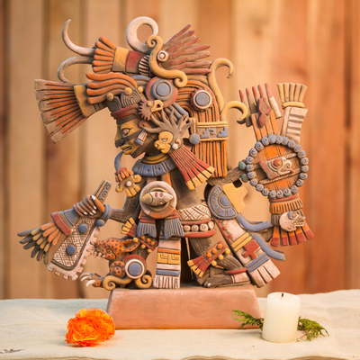 Keramische Skulptur, 'Aztekengott Tezcatlipoca' - Signierte Keramik-Skulptur der Azteken-Gottheit Tezcatlipoca