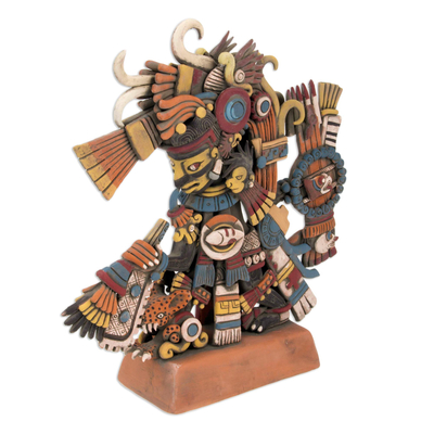 Keramische Skulptur, 'Aztekengott Tezcatlipoca' - Signierte Keramik-Skulptur der Azteken-Gottheit Tezcatlipoca
