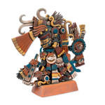 Ceramic sculpture, 'Aztec God Tezcatlipoca' - Signed Ceramic Sculpture of the Aztec Deity Tezcatlipoca