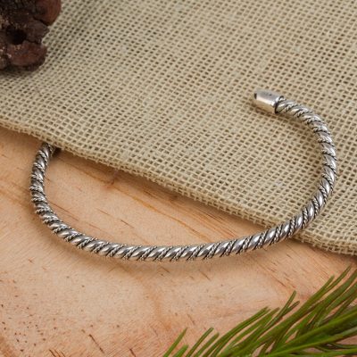 Sterling silver cuff bracelet, 'Spiral Embrace' - Handcrafted Sterling Silver Spiral Cuff Bracelet from Mexico