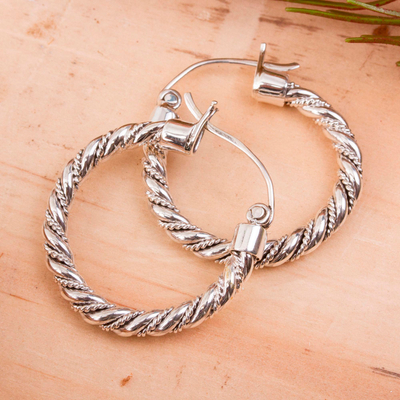 Sterling silver hoop earrings, 'Twist and Shine' - Hoop Earrings Handcrafted of Sterling Silver in Taxco