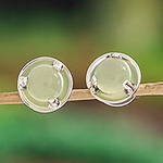 Handcrafted Prehnite and Taxco Silver Earrings, 'Light of Taxco'