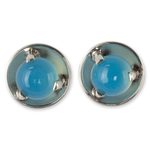 Chalcedony button earrings, 'Light of Taxco' - Polished Taxco Silver Earrings with Blue Chalcedony