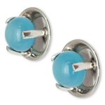 Chalcedony button earrings, 'Light of Taxco' - Polished Taxco Silver Earrings with Blue Chalcedony