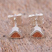 Sterling silver stud earrings, 'Sunny Spark' - Copper on Sterling Silver Stud Earrings from Taxco