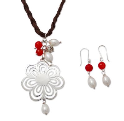 Handcrafted Leather and Silver Necklace with Pearl and Agate