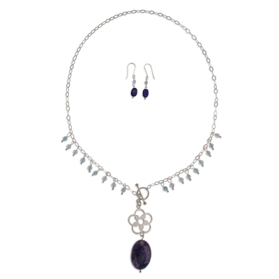 Lapis Lazuli and Aquamarine Handcrafted Silver Jewelry Set