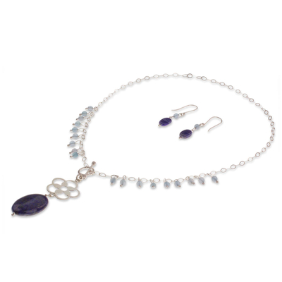 Lapis lazuli and aquamarine jewelry set, 'Gentle Raindrops' - Lapis Lazuli and Aquamarine Handcrafted Silver Jewelry Set