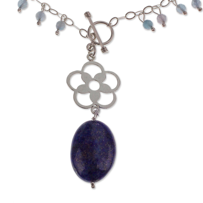 Conjunto de joyas de lapislázuli y aguamarina - Conjunto de joyería de plata artesanal de lapislázuli y aguamarina