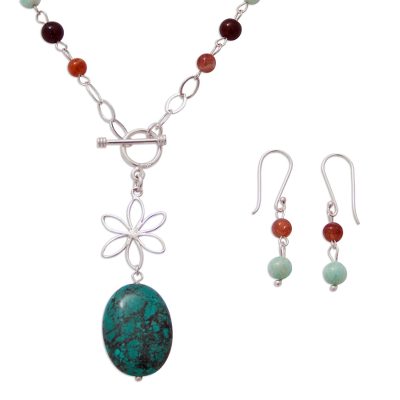 Agate Reconstituted Turquoise and 925 Silver Jewelry Set