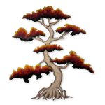 Steel wall art, 'Red Bonsai' - Artisan Crafted Steel Wall Sculpture of a Tree