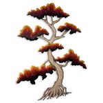Steel wall art, 'Red Bonsai' - Artisan Crafted Steel Wall Sculpture of a Tree