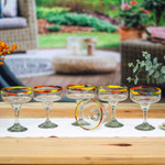 Handblown margarita glasses, 'Confetti Rim' (set of 6) - Set of 6 Artisan Crafted Blown Glass Margarita Glasses