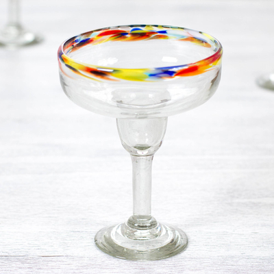 Blown glass margarita glasses, 'Confetti Path' (set of 6) - Set of 6 Artisan Crafted Blown Glass Margarita Glasses