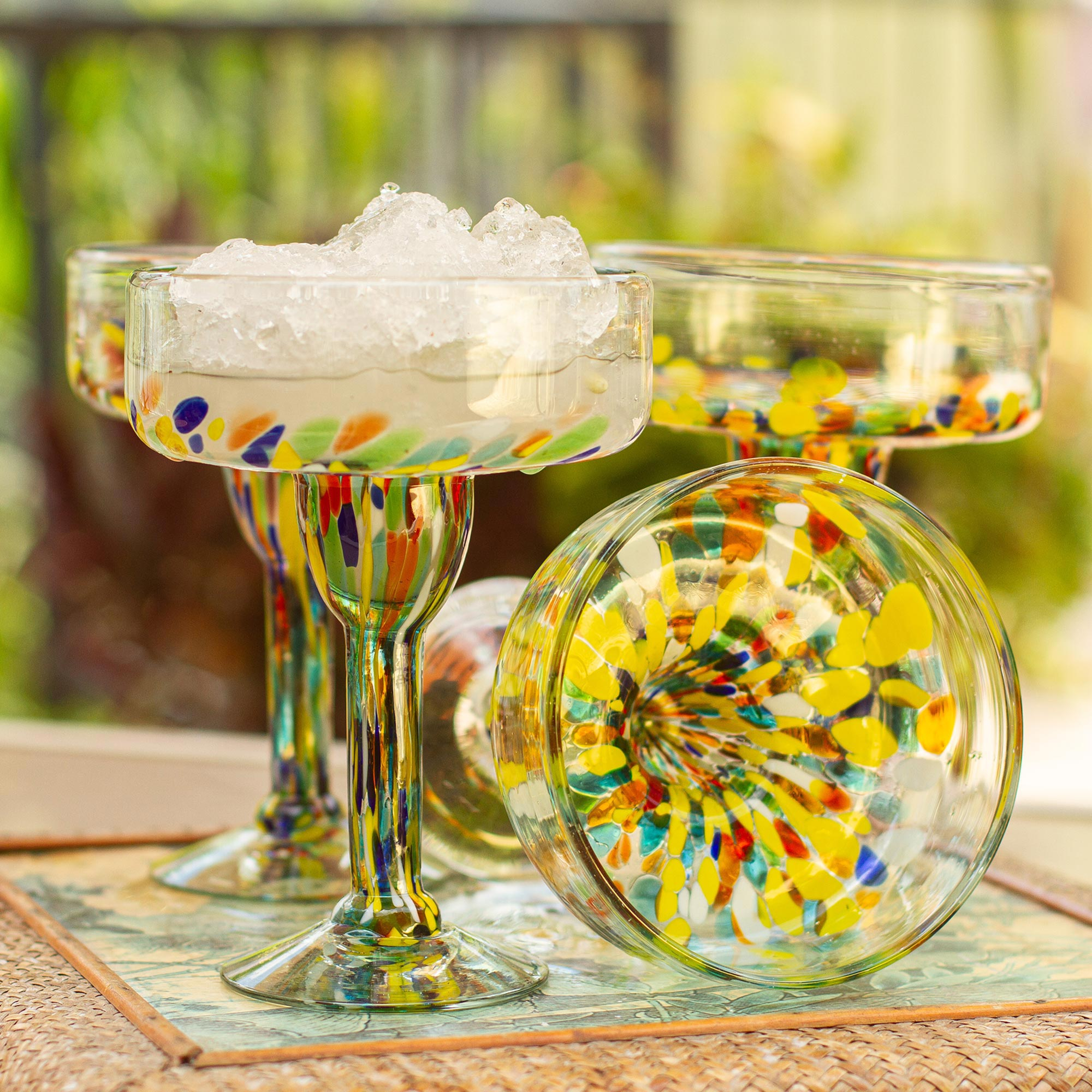 Handblown Striped Martini/Margarita Glasses, Set of 2